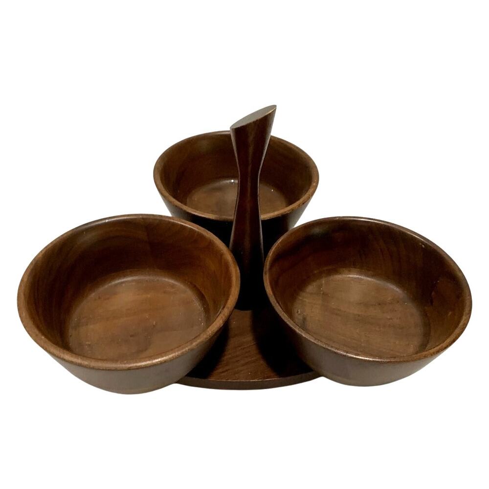 Custom Kraft Solid Black Walnut 3 Bowl Caddy Nuts Mints Candy USA